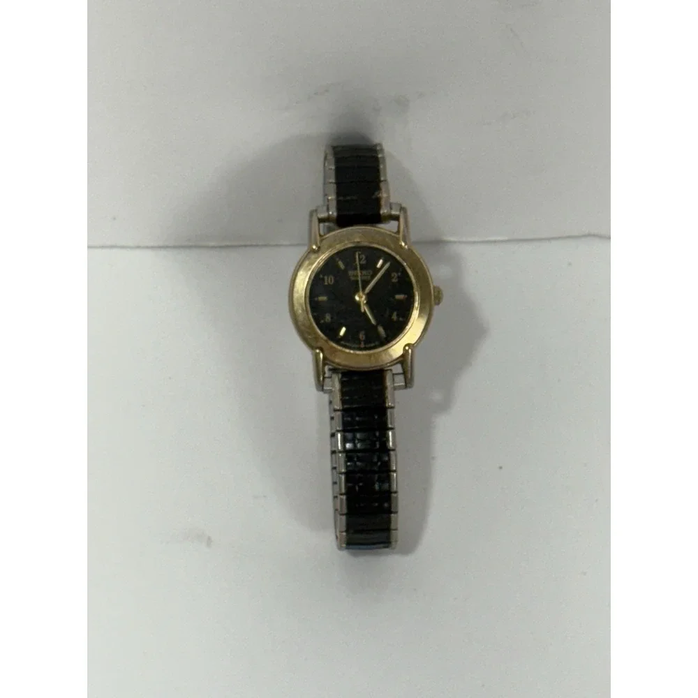 SEIKO Vintage Quartz Japan Watch Gold Tone SPEIDEL Twist Black Band Need Battery